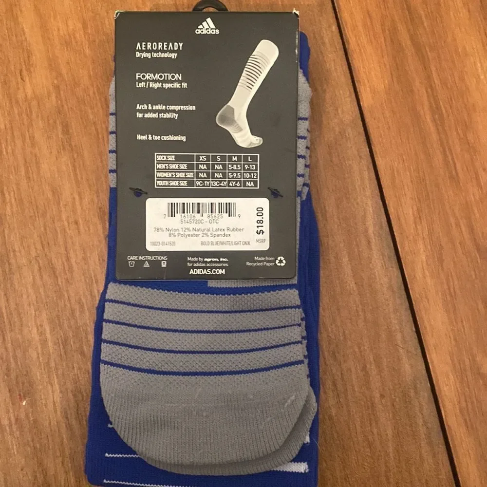 Adidas Blue and Grey Soccer Socks Size Medium